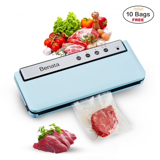 Vacuum Sealer Machine, 60Kpa Automatic Food Sealer for Food Savers, 10 Sealing Bags (FDA-Certified), Dry & Moist Modes, Compact Design (14.6x5.9, Tiff Bule)